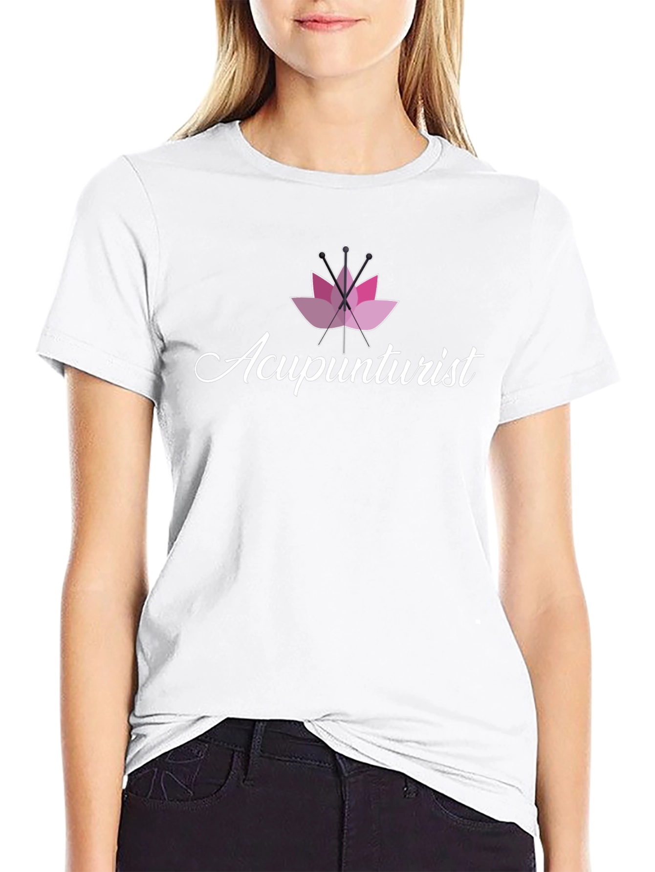Acupuncturist T-Shirt Pink Lotus Black