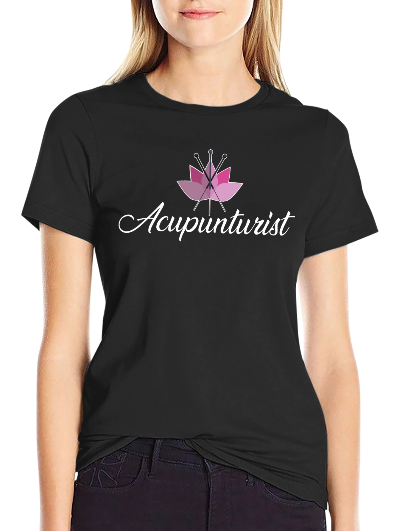 Acupuncturist T-Shirt Pink Lotus Black