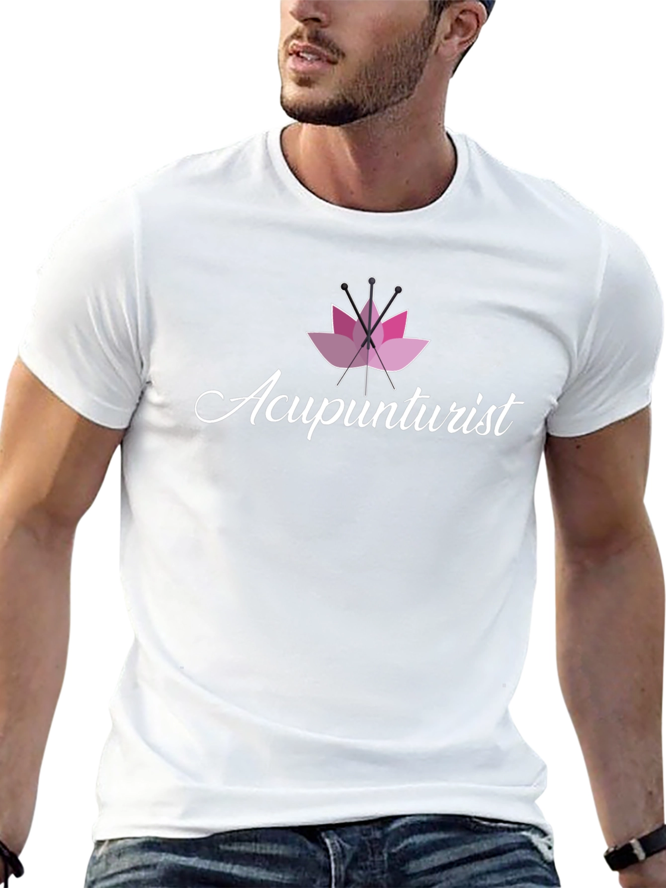 Acupuncturist T-Shirt Pink Lotus Black