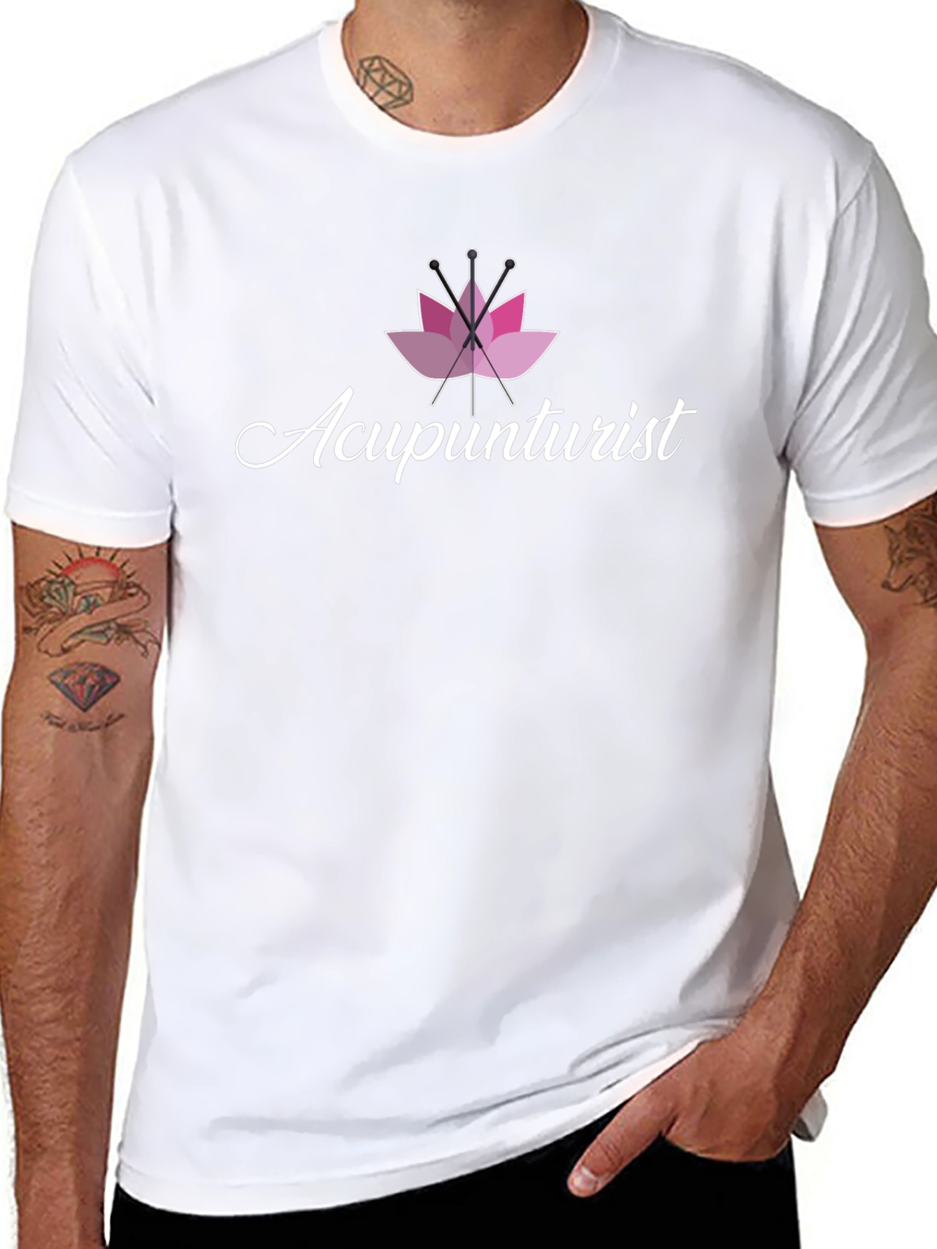Acupuncturist T-Shirt Pink Lotus Black