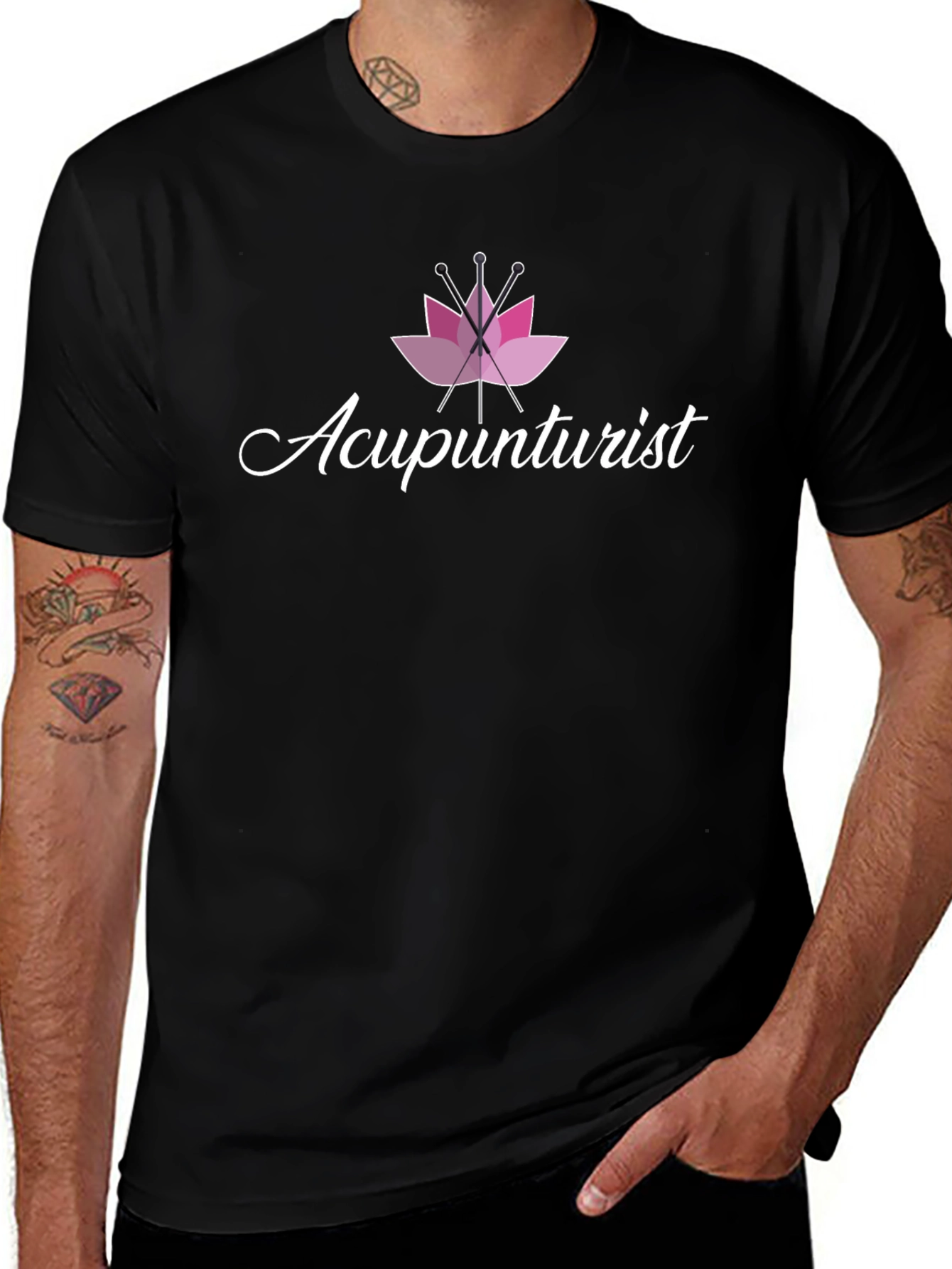 Acupuncturist T-Shirt Pink Lotus Black