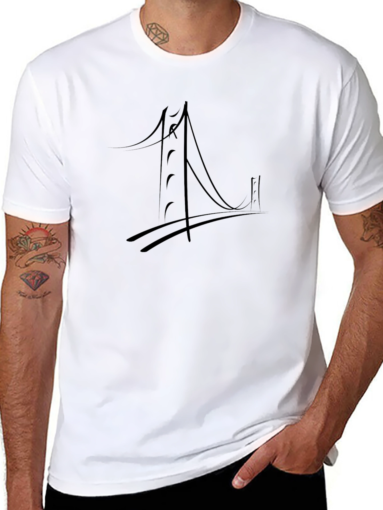Abstract Bridge Graphic Tee - Black Cotton Blend