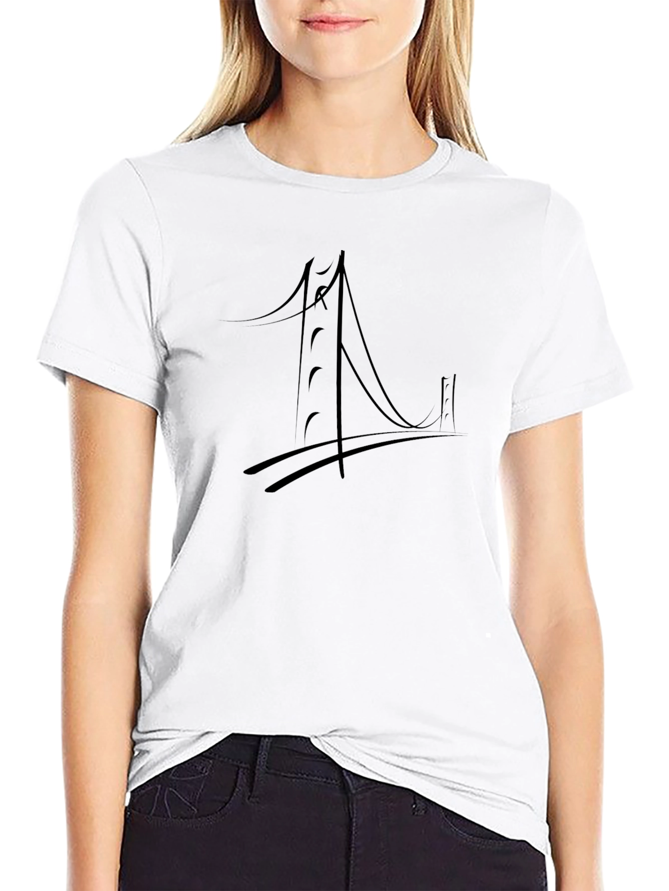 Abstract Bridge Graphic Tee - Black Cotton Blend