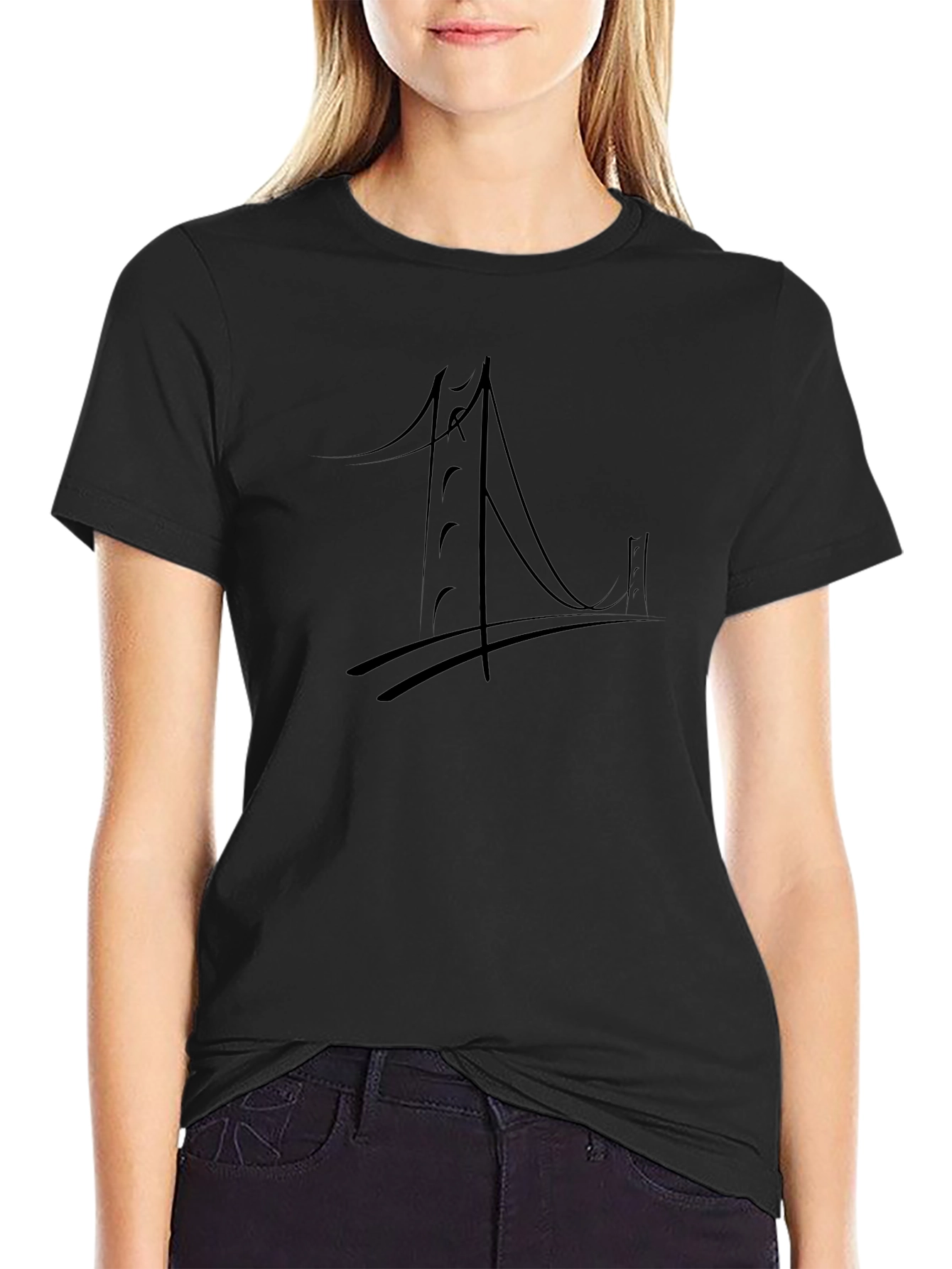 Abstract Bridge Graphic Tee - Black Cotton Blend