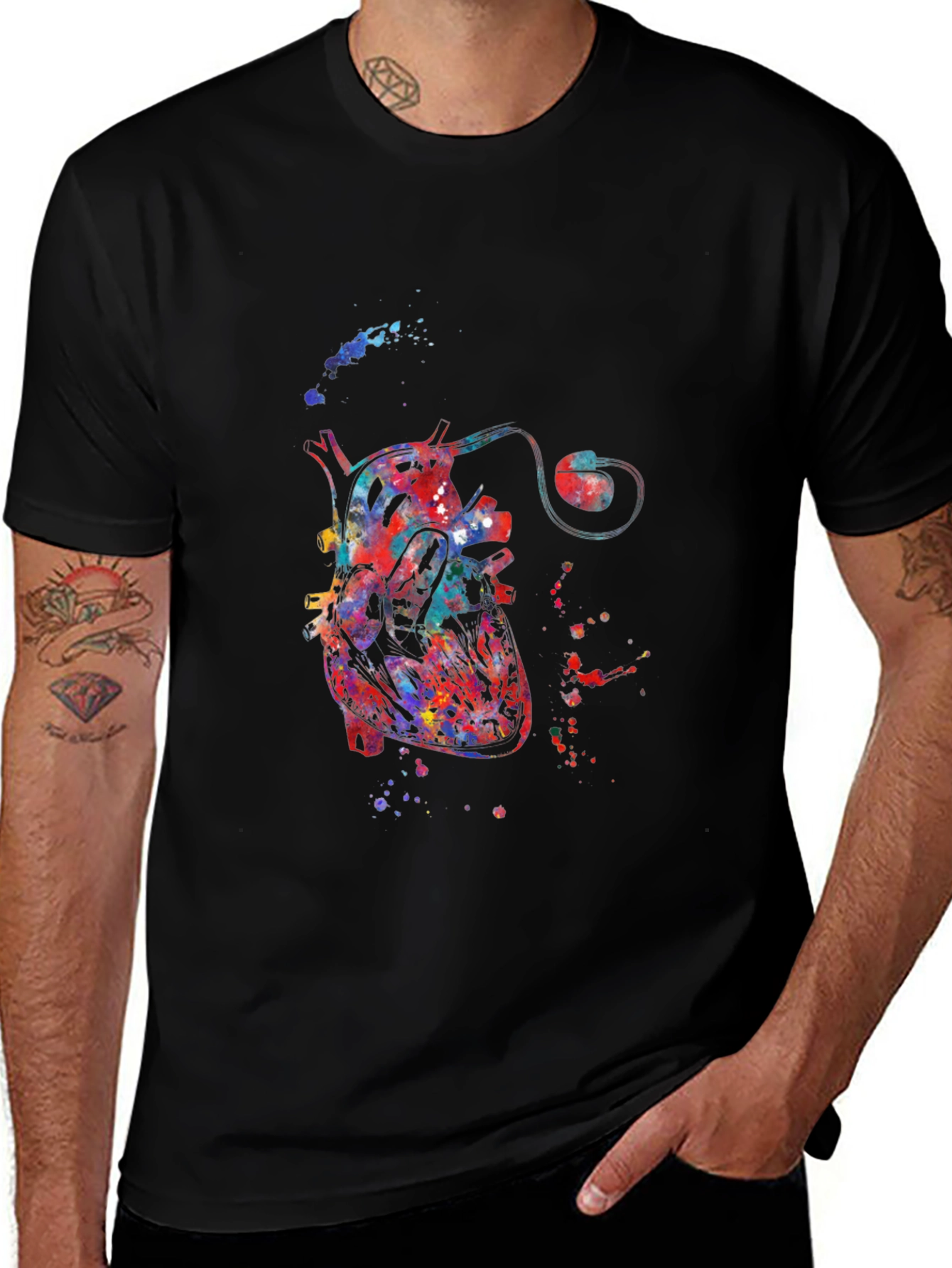 Watercolor Heart Black T-Shirt