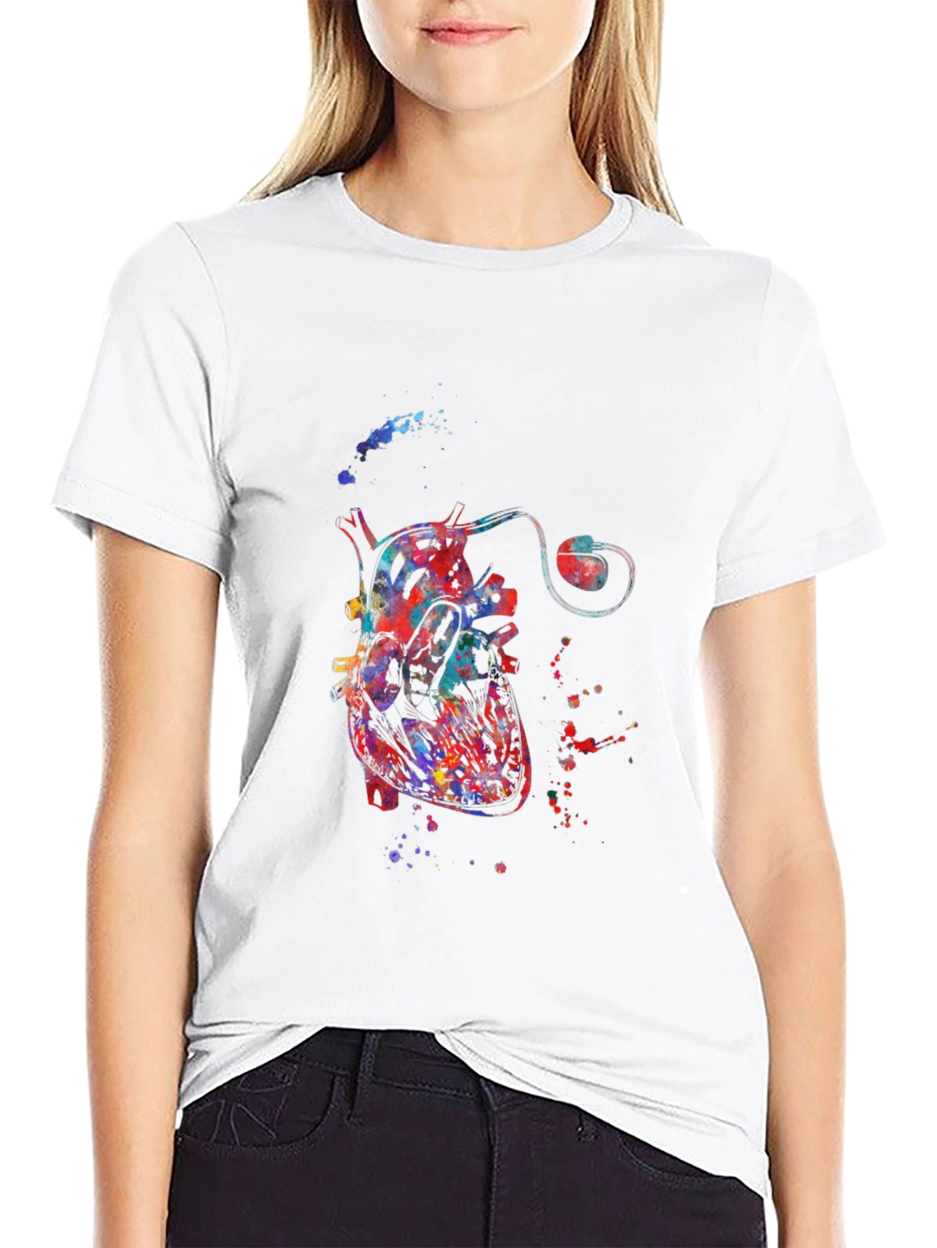 Watercolor Heart Black T-Shirt