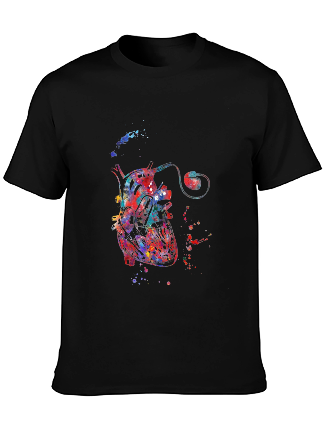 Watercolor Heart Black T-Shirt