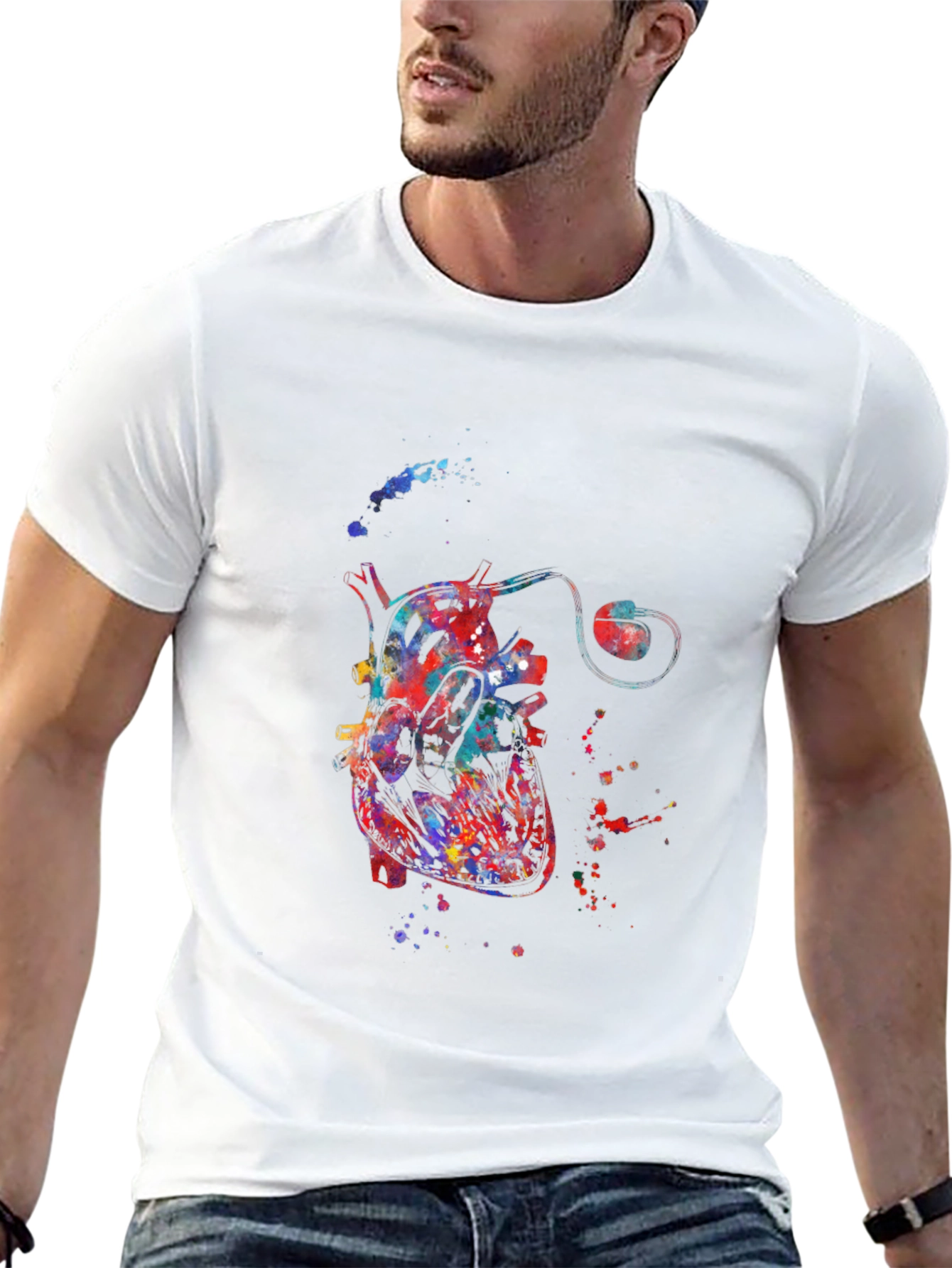 Watercolor Heart Black T-Shirt