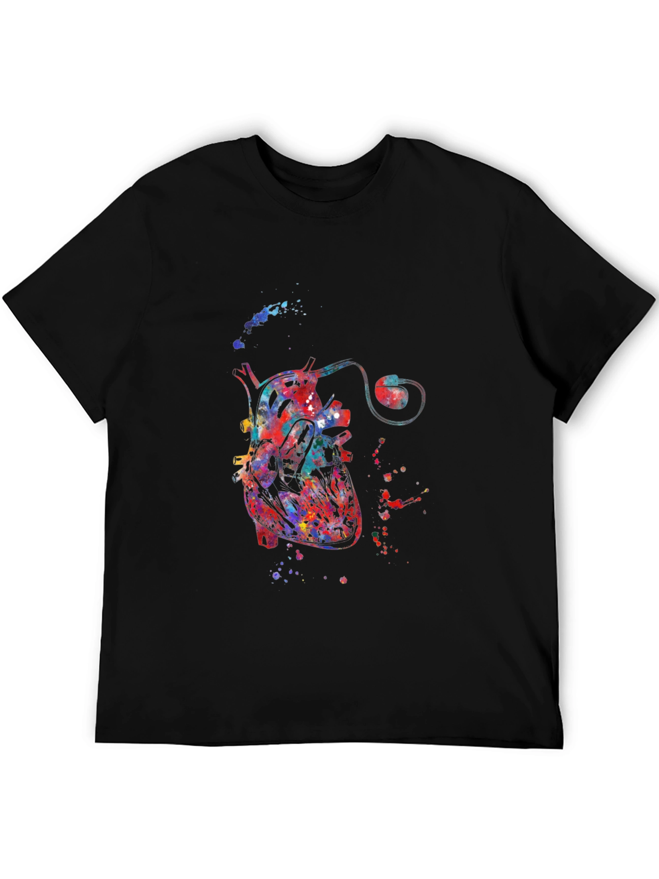Watercolor Heart Black T-Shirt