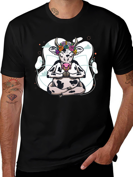 Zen Cow T-Shirt - Meditating Floral Crown Cow Tee