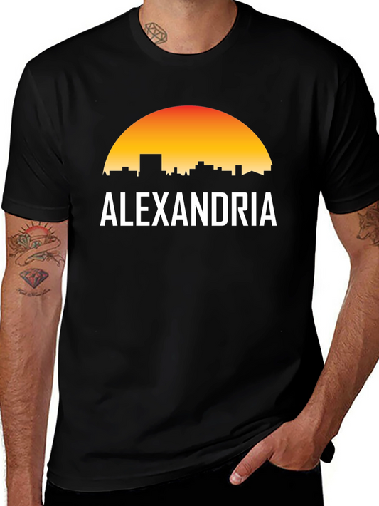 Alexandria Skyline Graphic T-Shirt - Sunset Design