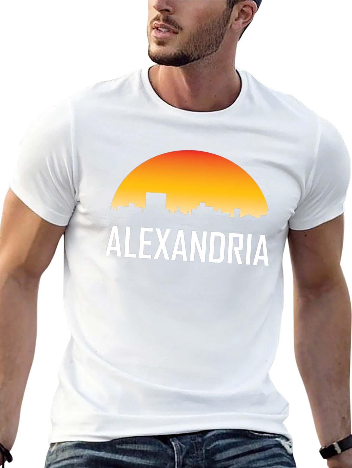 Alexandria Skyline Graphic T-Shirt - Sunset Design