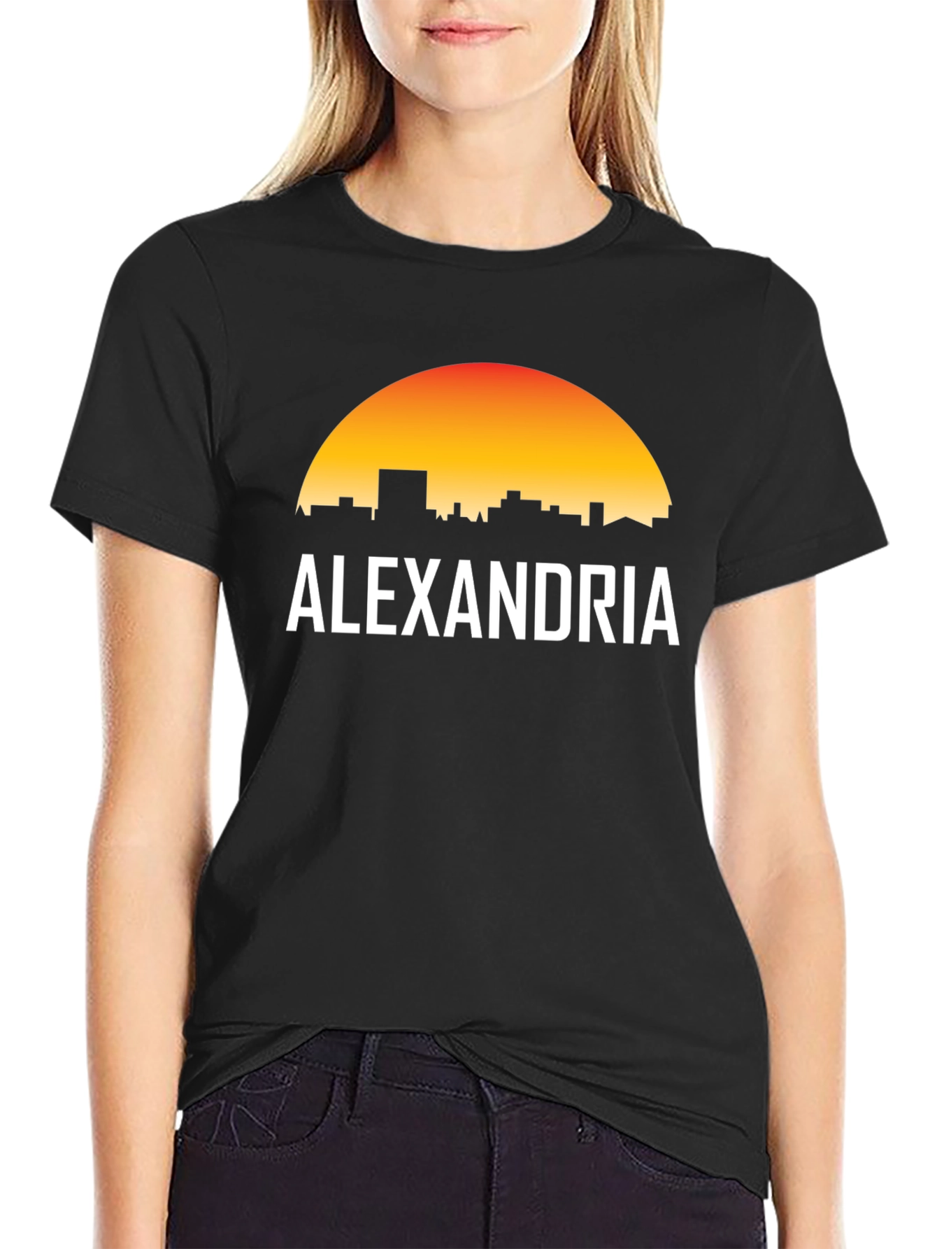 Alexandria Skyline Graphic T-Shirt - Sunset Design