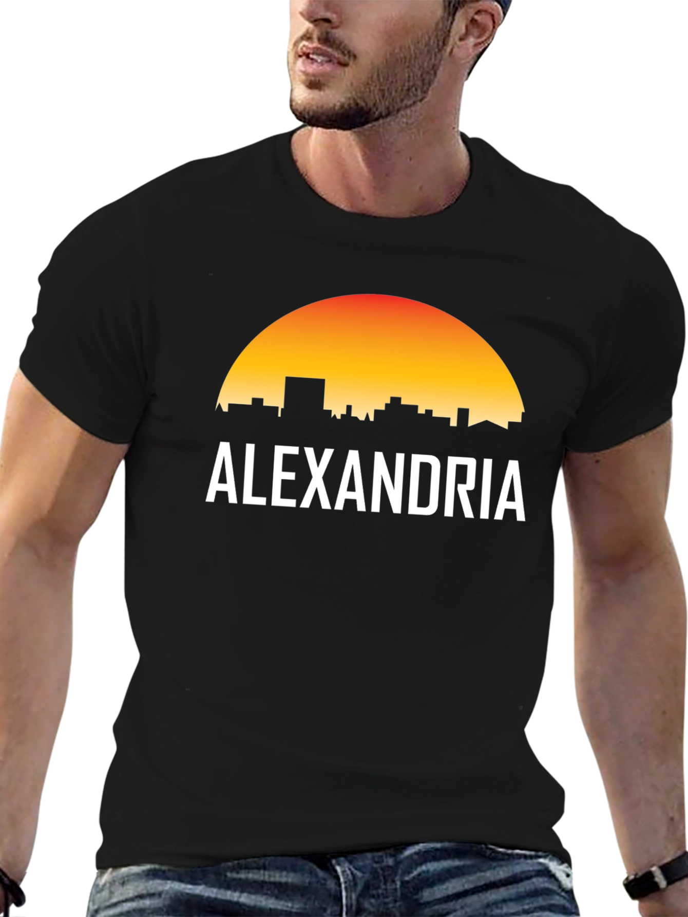 Alexandria Skyline Graphic T-Shirt - Sunset Design