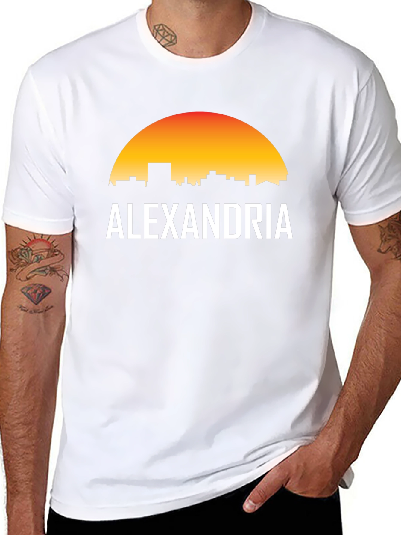 Alexandria Skyline Graphic T-Shirt - Sunset Design