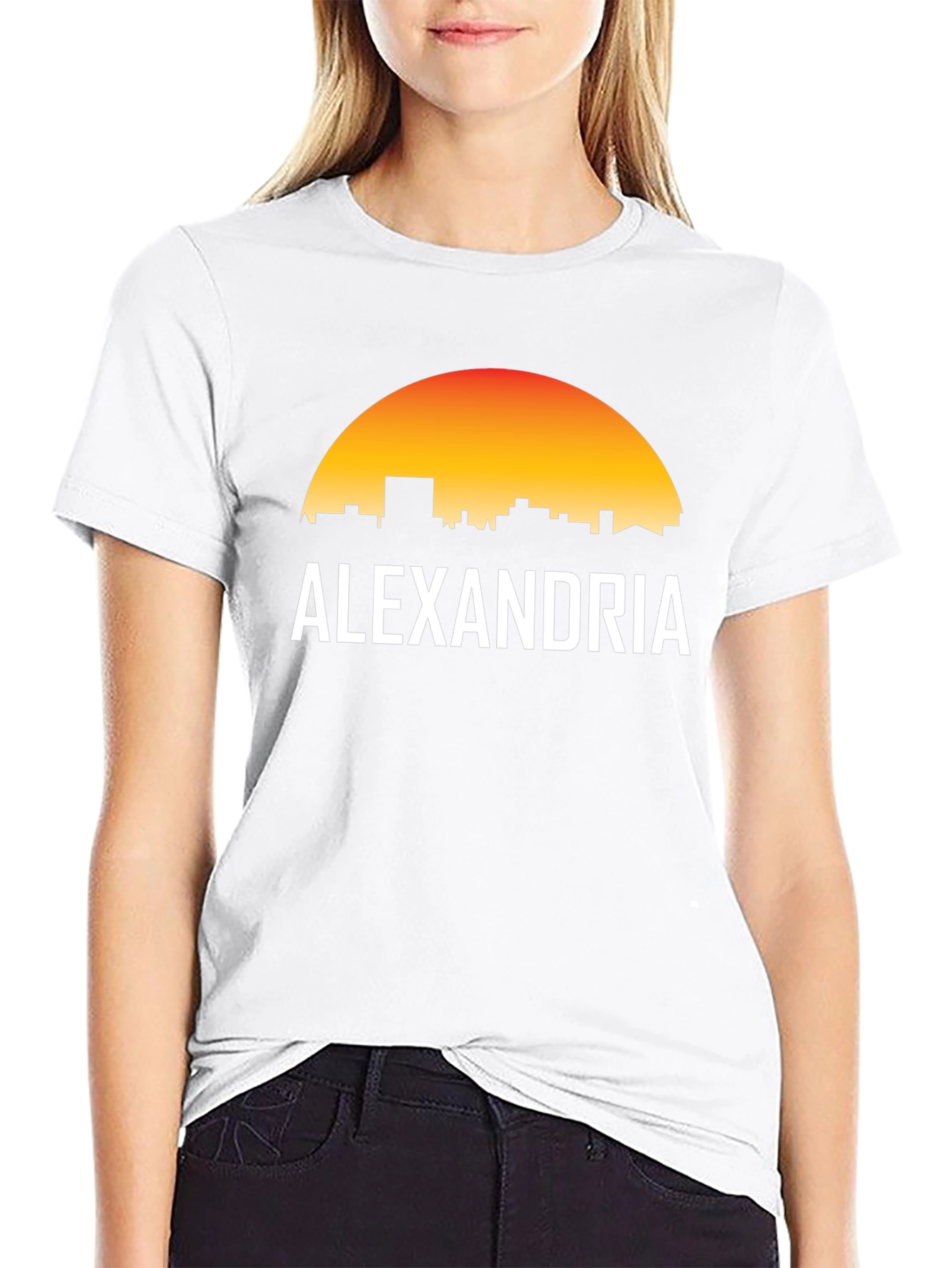 Alexandria Skyline Graphic T-Shirt - Sunset Design