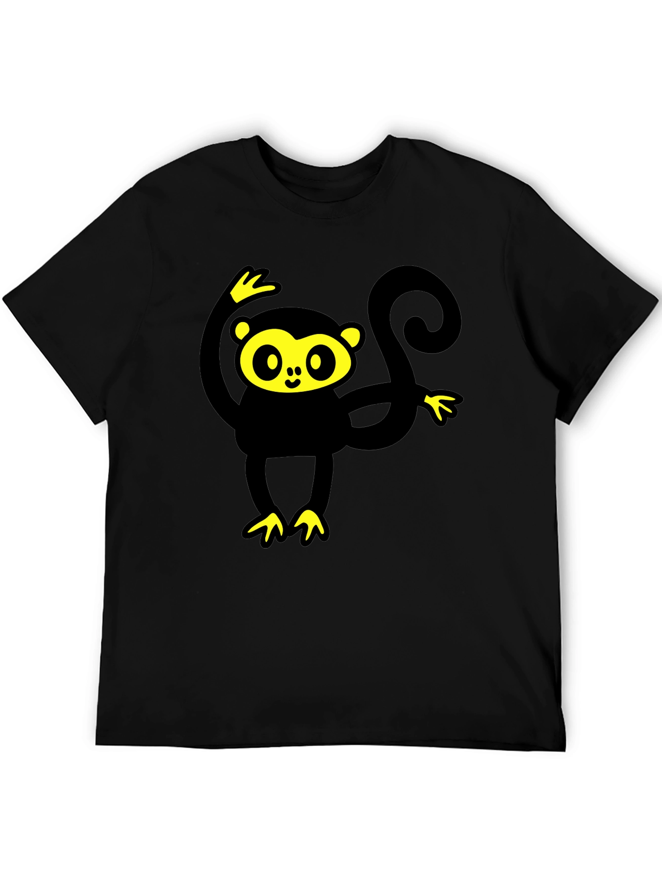 Black T-Shirt with Cartoon Monkey Graphic