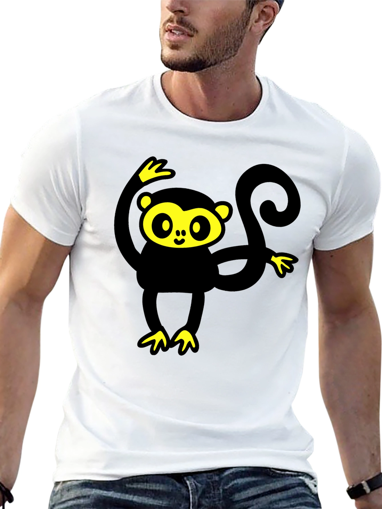 Black T-Shirt with Cartoon Monkey Graphic