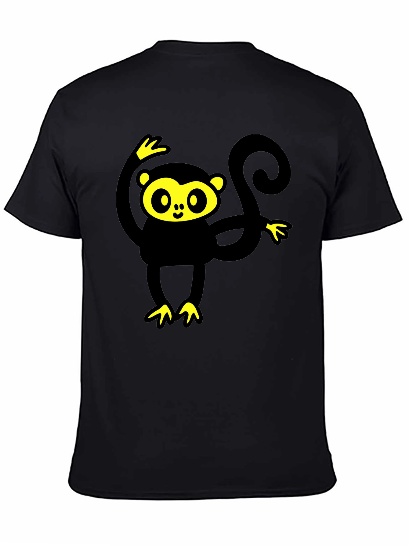 Black T-Shirt with Cartoon Monkey Graphic