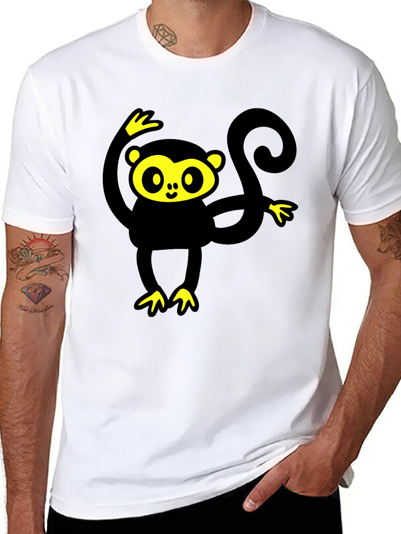 Black T-Shirt with Cartoon Monkey Graphic
