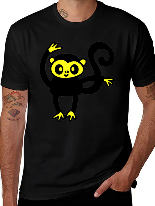 Black T-Shirt with Cartoon Monkey Graphic