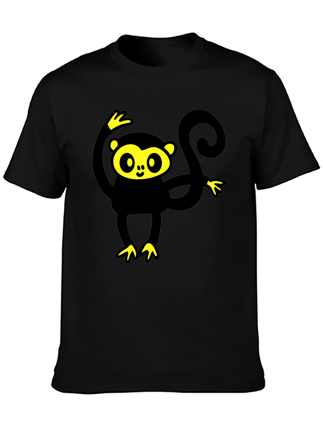 Black T-Shirt with Cartoon Monkey Graphic