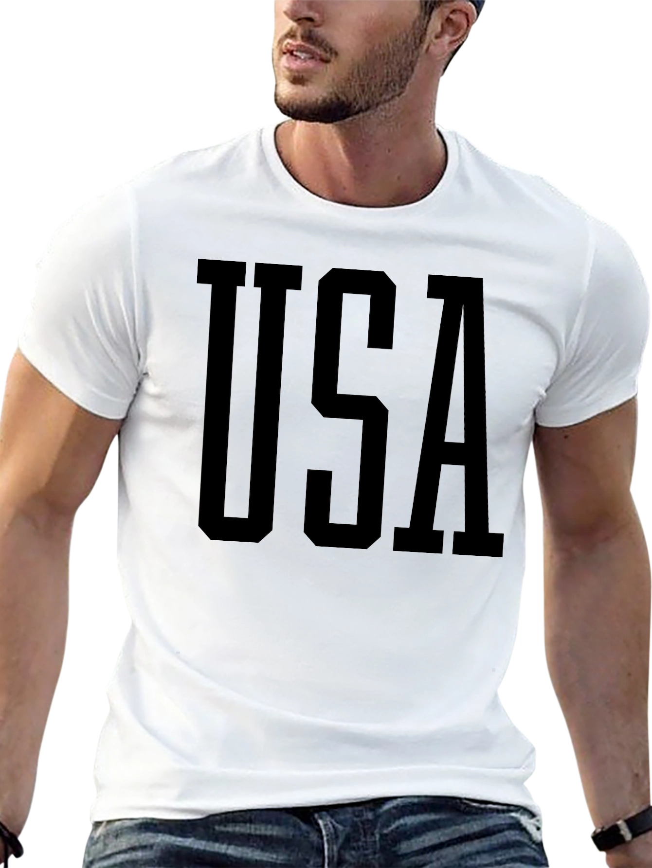 USA Bold Graphic Print Crew Neck T-Shirt