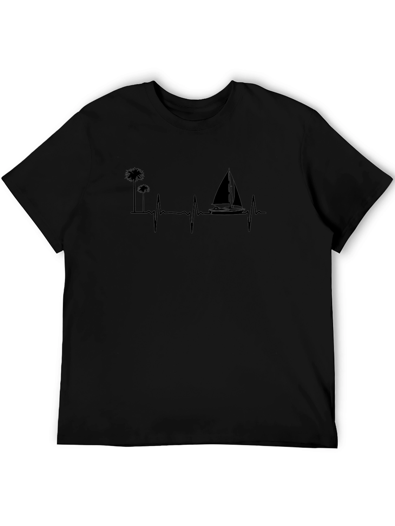 Black Palm Tree & Sailboat Heartbeat T-Shirt