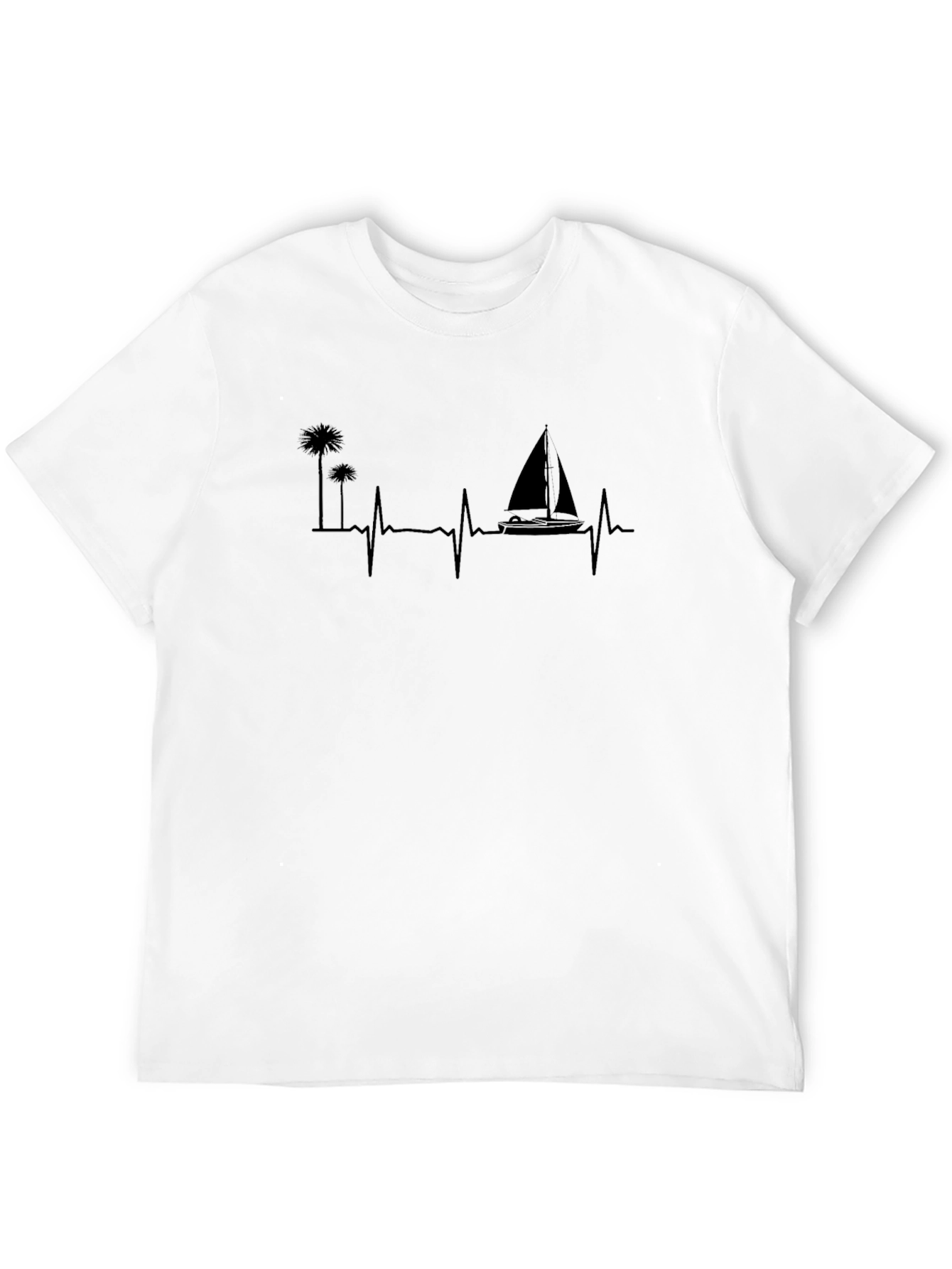 Black Palm Tree & Sailboat Heartbeat T-Shirt