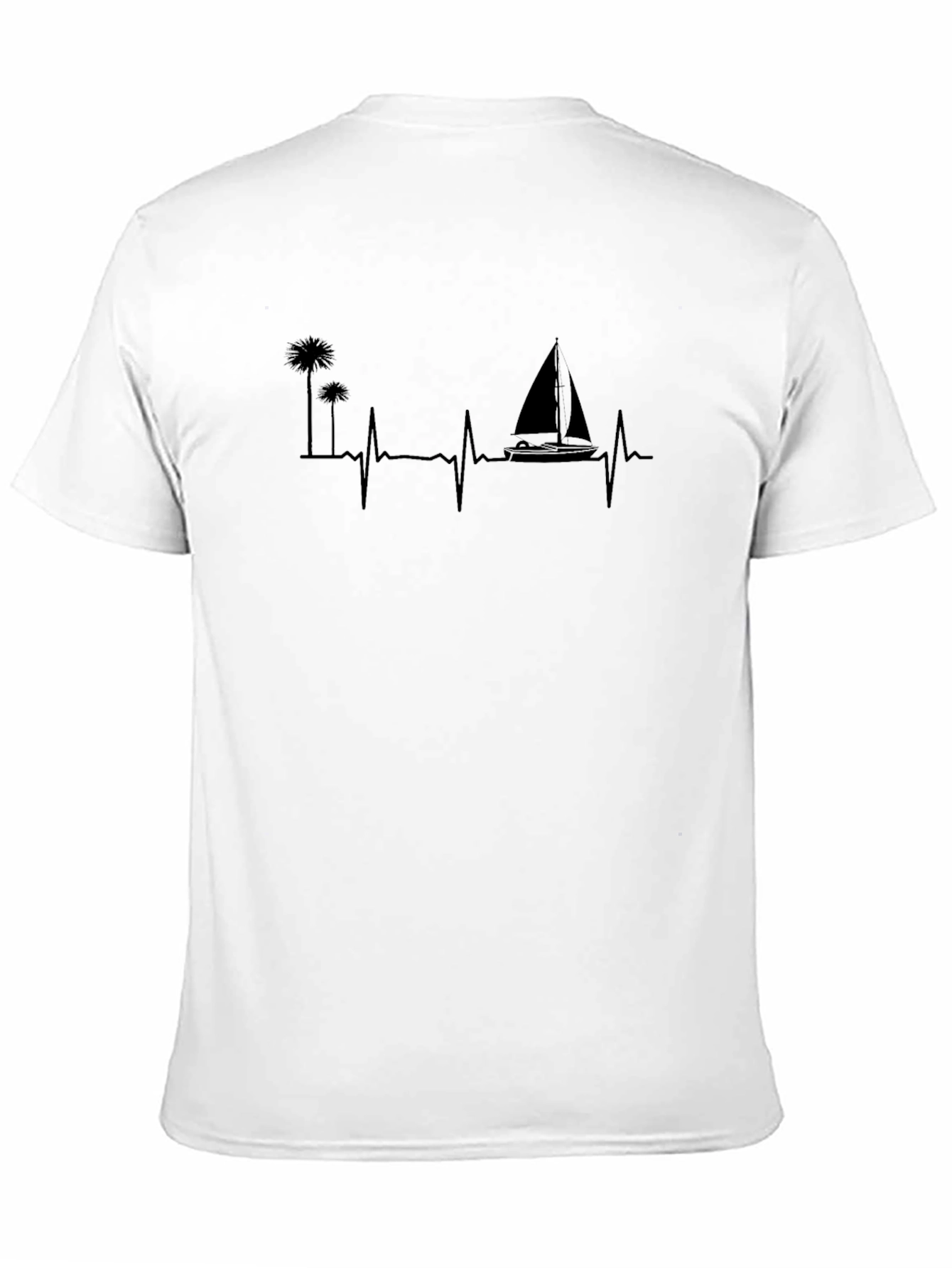 Black Palm Tree & Sailboat Heartbeat T-Shirt