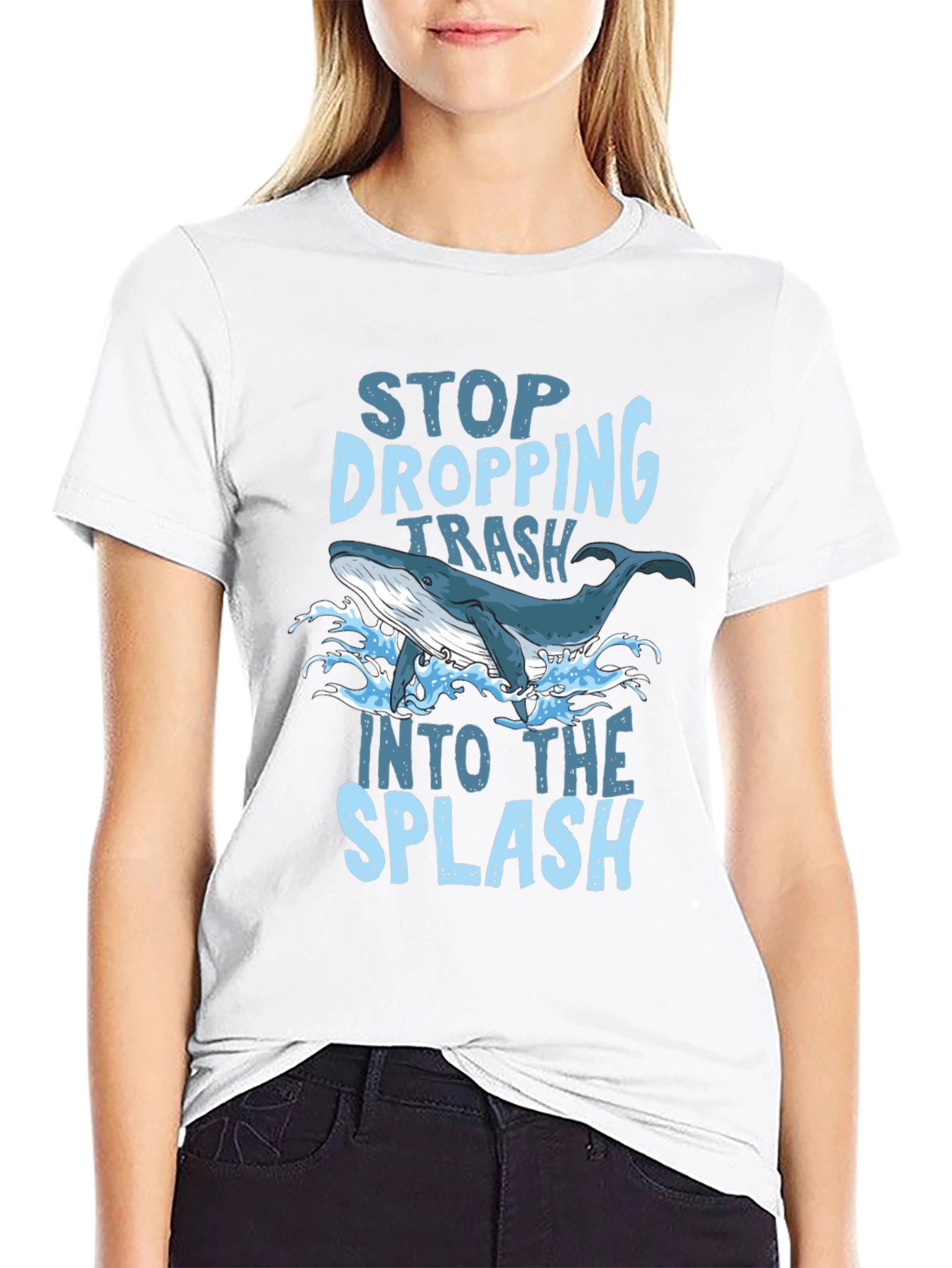 Stop Dropping Trash Whale Graphic T-Shirt