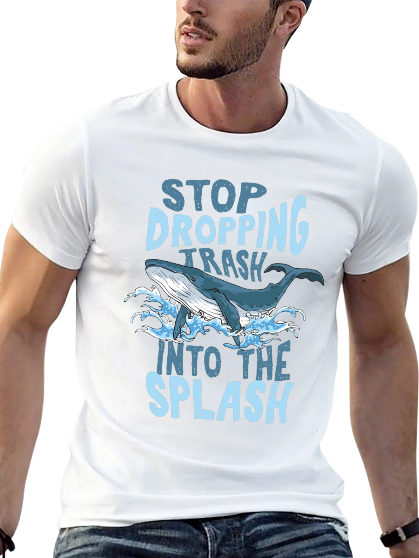 Stop Dropping Trash Whale Graphic T-Shirt