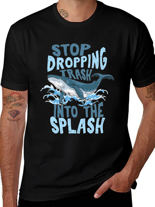 Stop Dropping Trash Whale Graphic T-Shirt