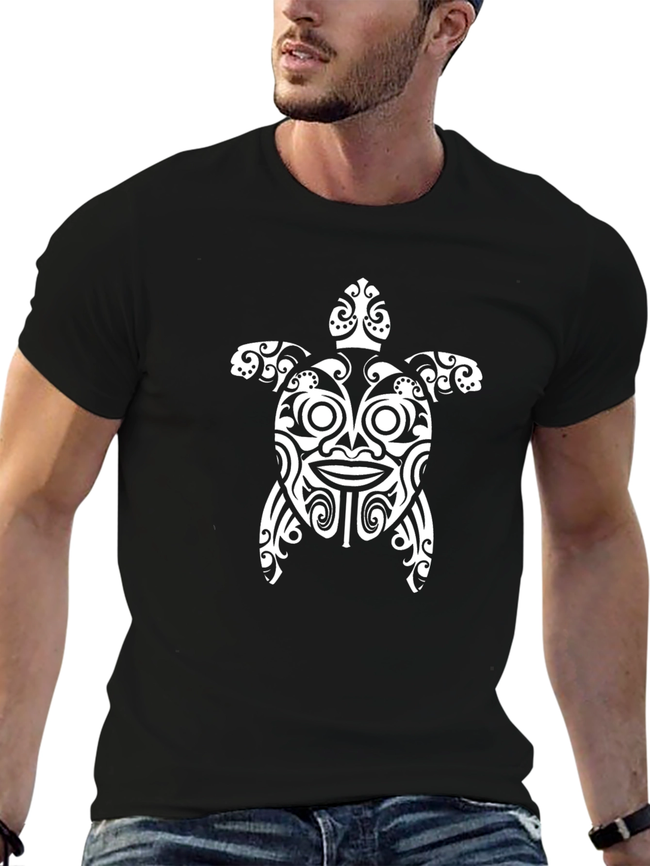 Turtle Tribal Design T-Shirt - Black