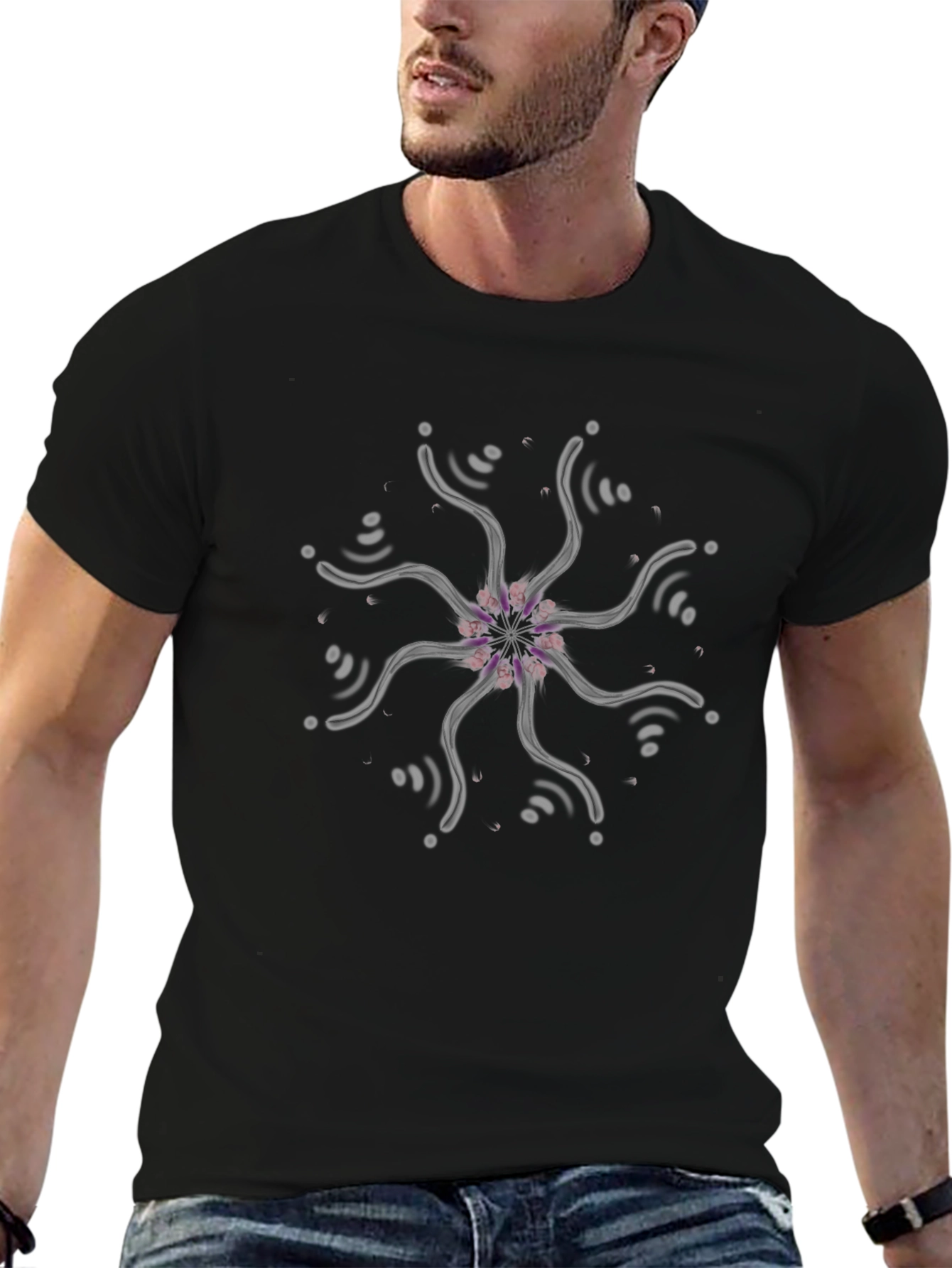 Abstract Mandala Graphic Tee - Black