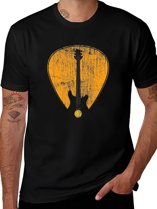 Vintage Guitar Pick Graphic Tee - Black Cotton