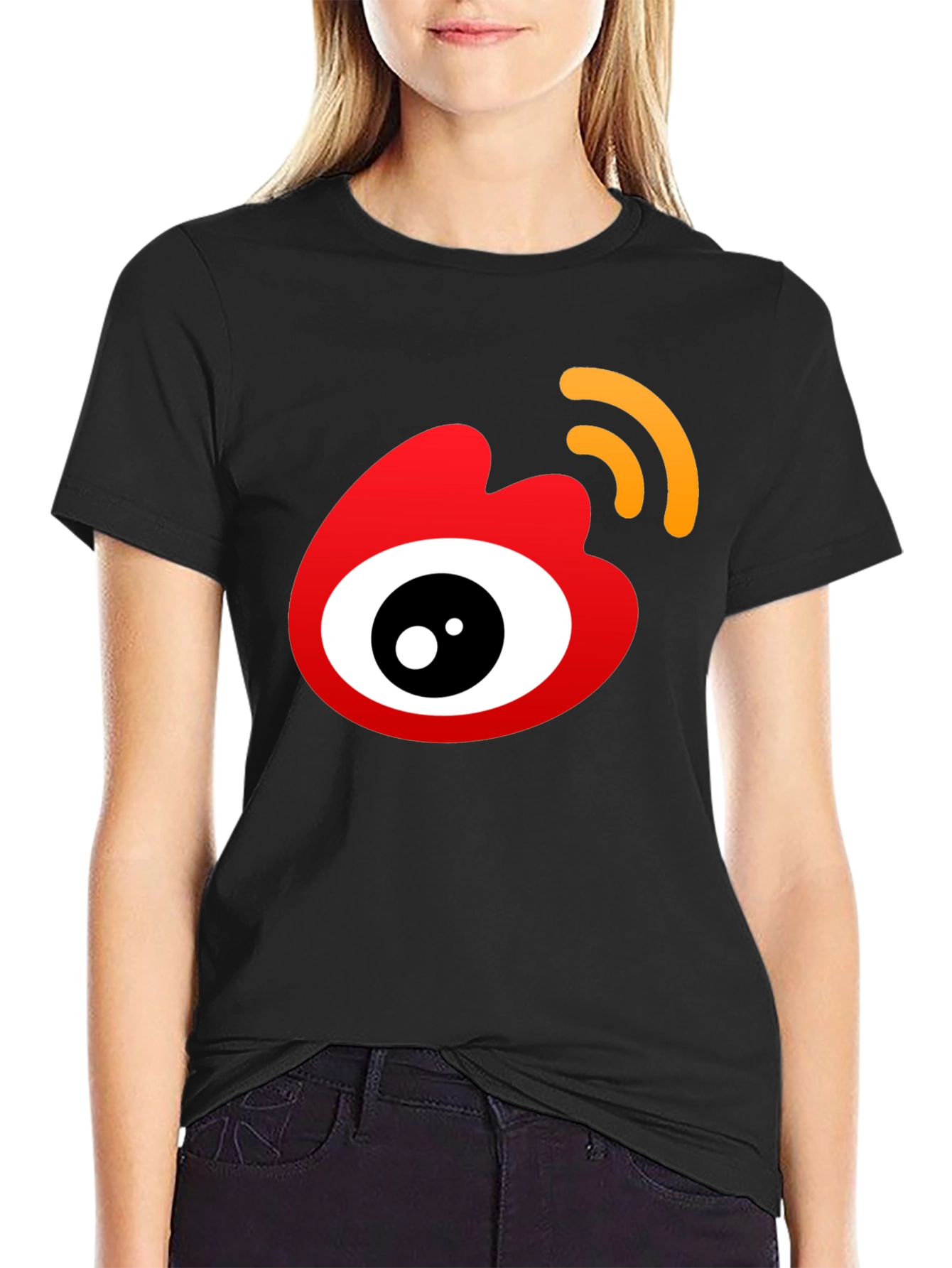 Trendy Black T-Shirt with Eye Logo