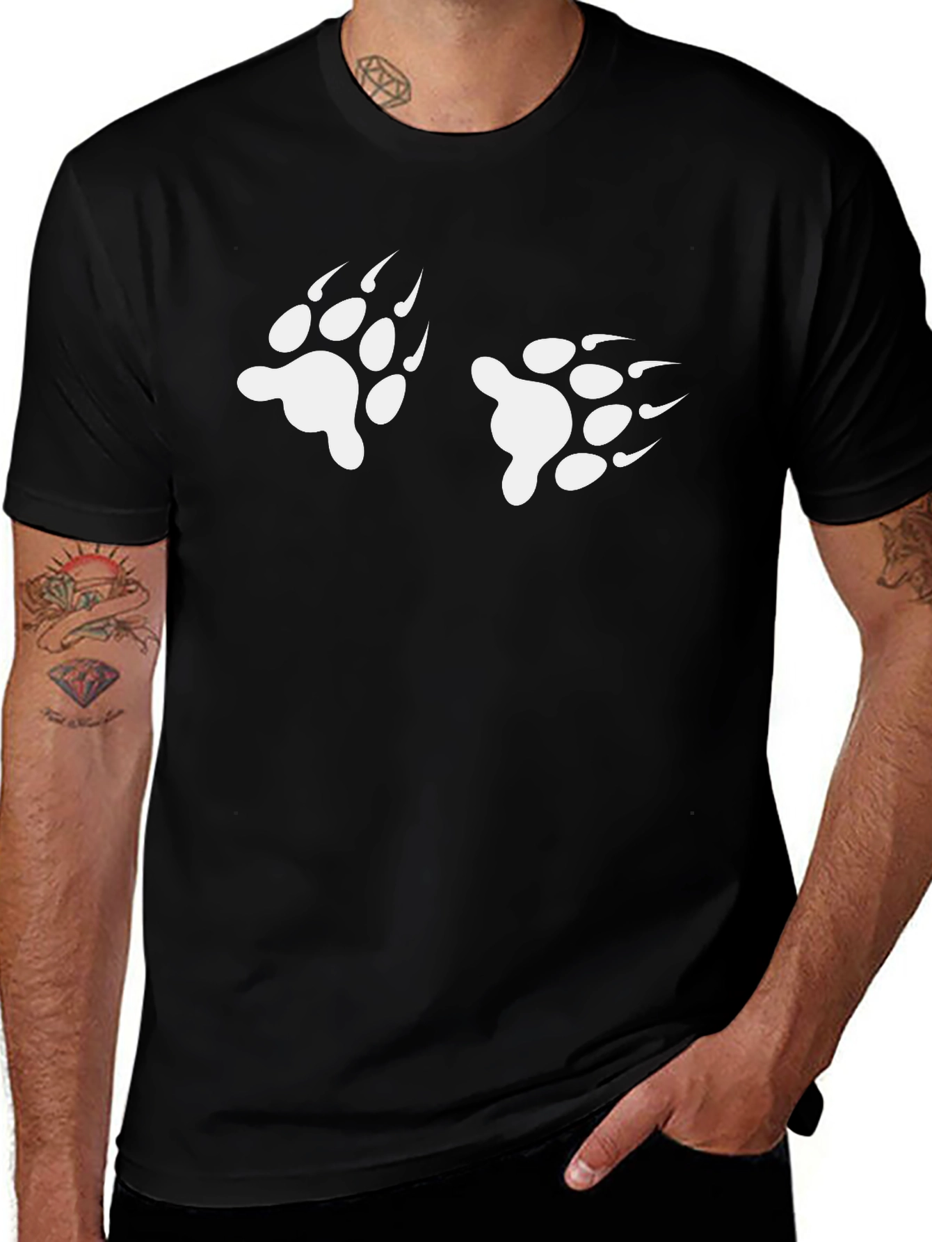 Bear Paw Print Black T-Shirt