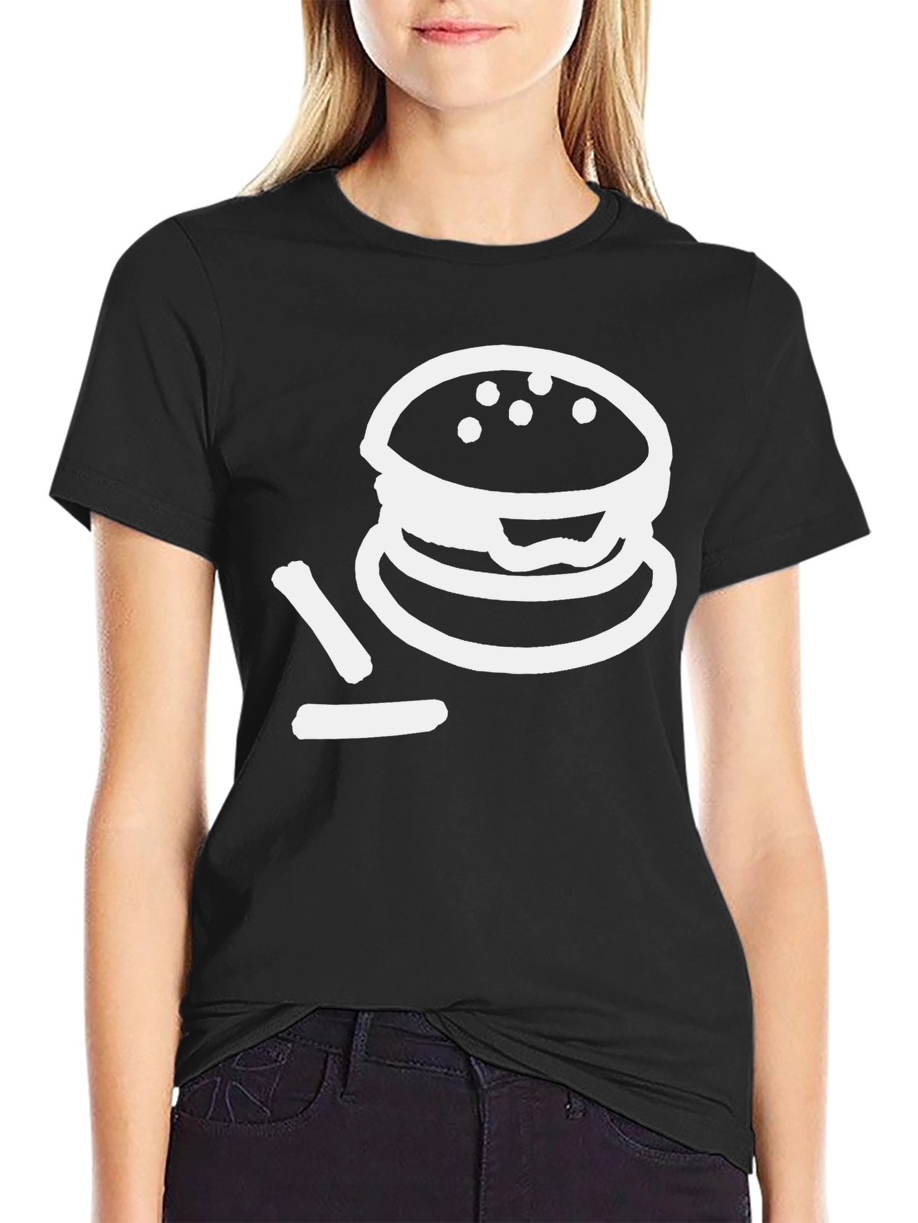 Burger Graphic T-Shirt - Black Crew Neck Tee