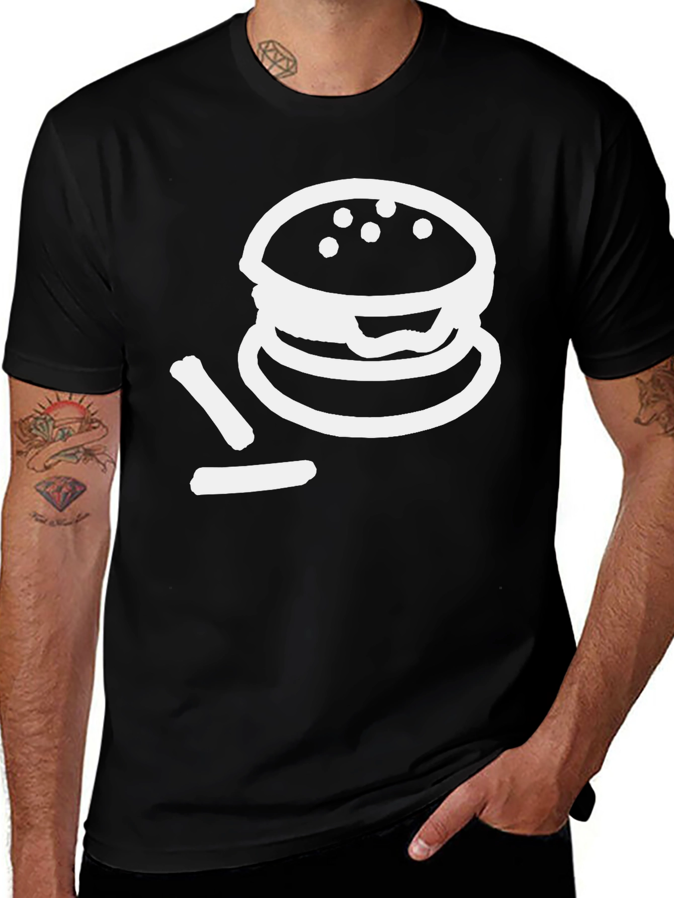 Burger Graphic T-Shirt - Black Crew Neck Tee