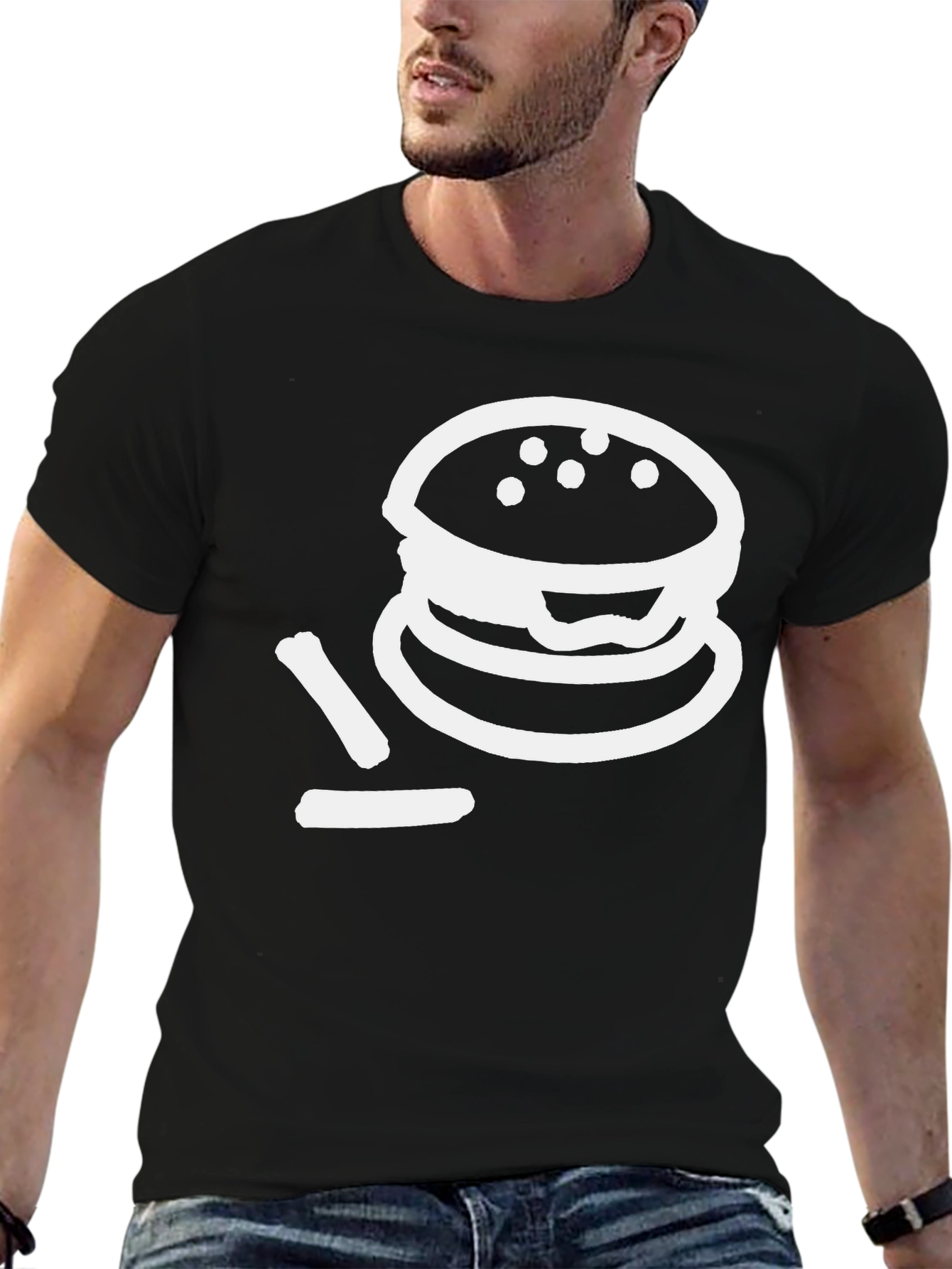 Burger Graphic T-Shirt - Black Crew Neck Tee