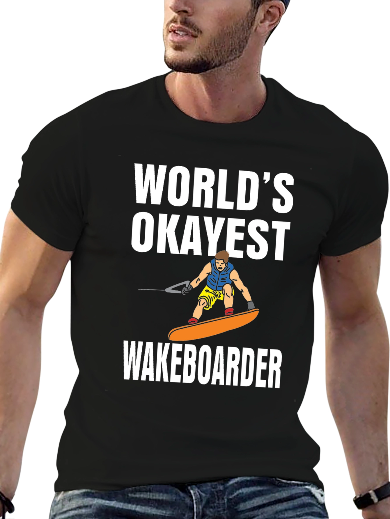 Worlds Okayest Wakeboarder Black T-Shirt