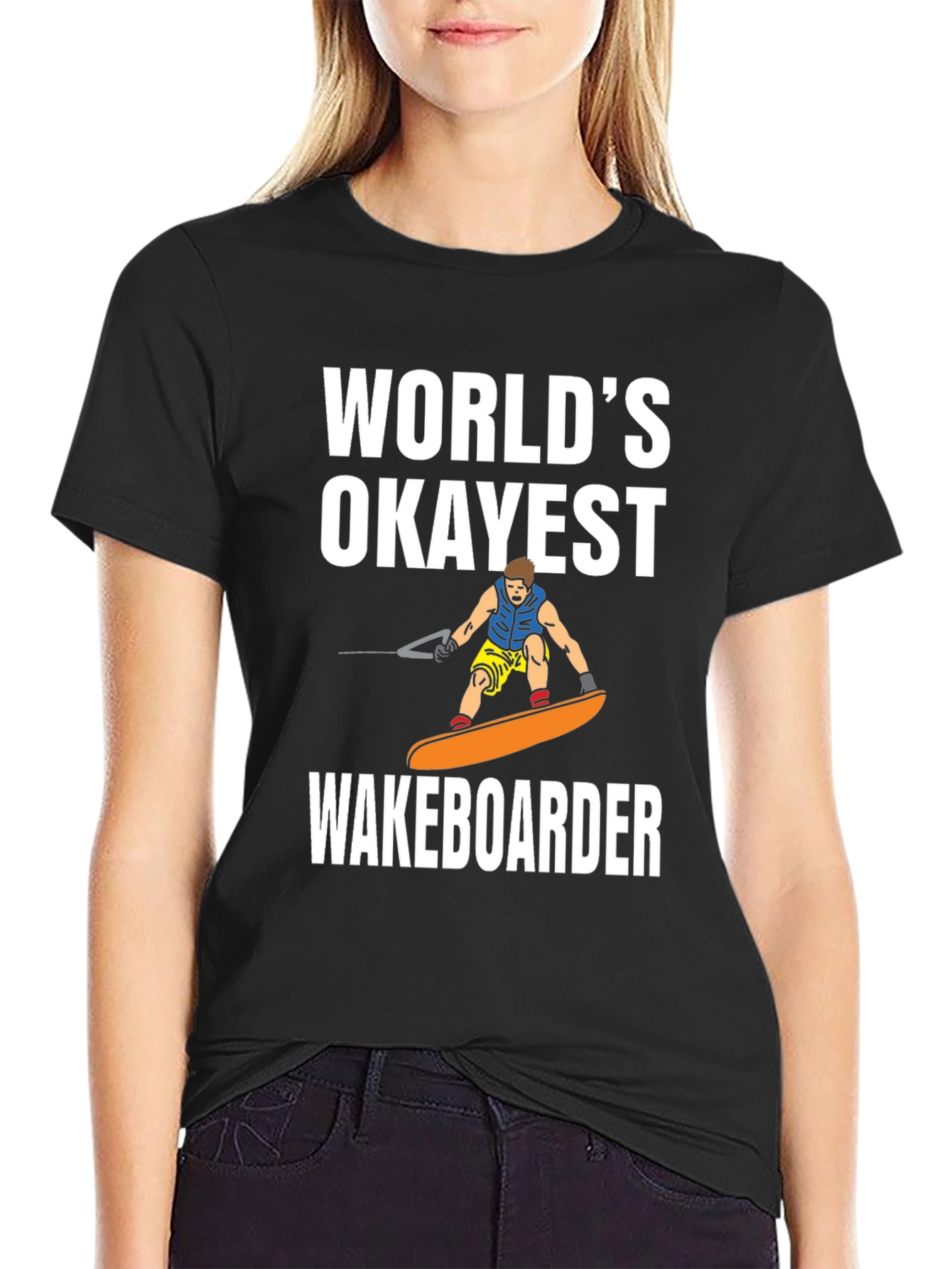 Worlds Okayest Wakeboarder Black T-Shirt