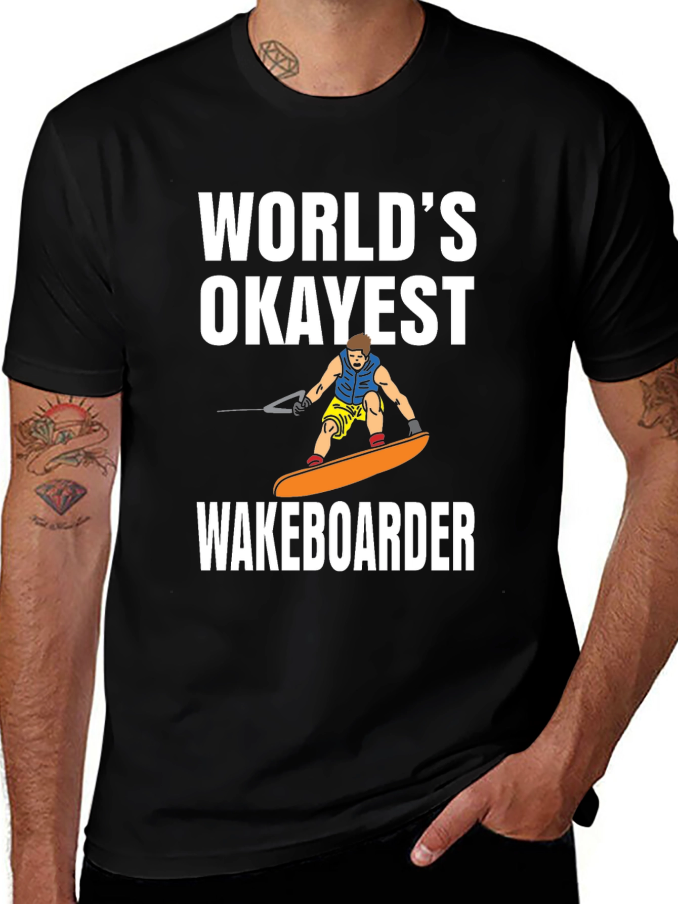 Worlds Okayest Wakeboarder Black T-Shirt