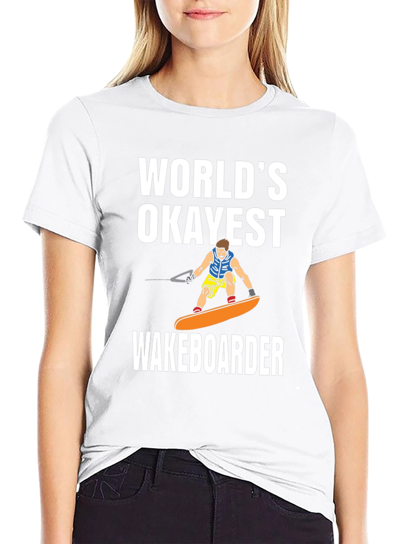 Worlds Okayest Wakeboarder Black T-Shirt
