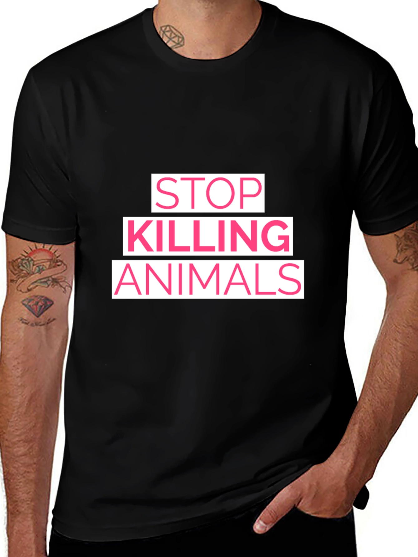 Stop Killing Animals Graphic T-Shirt - Black