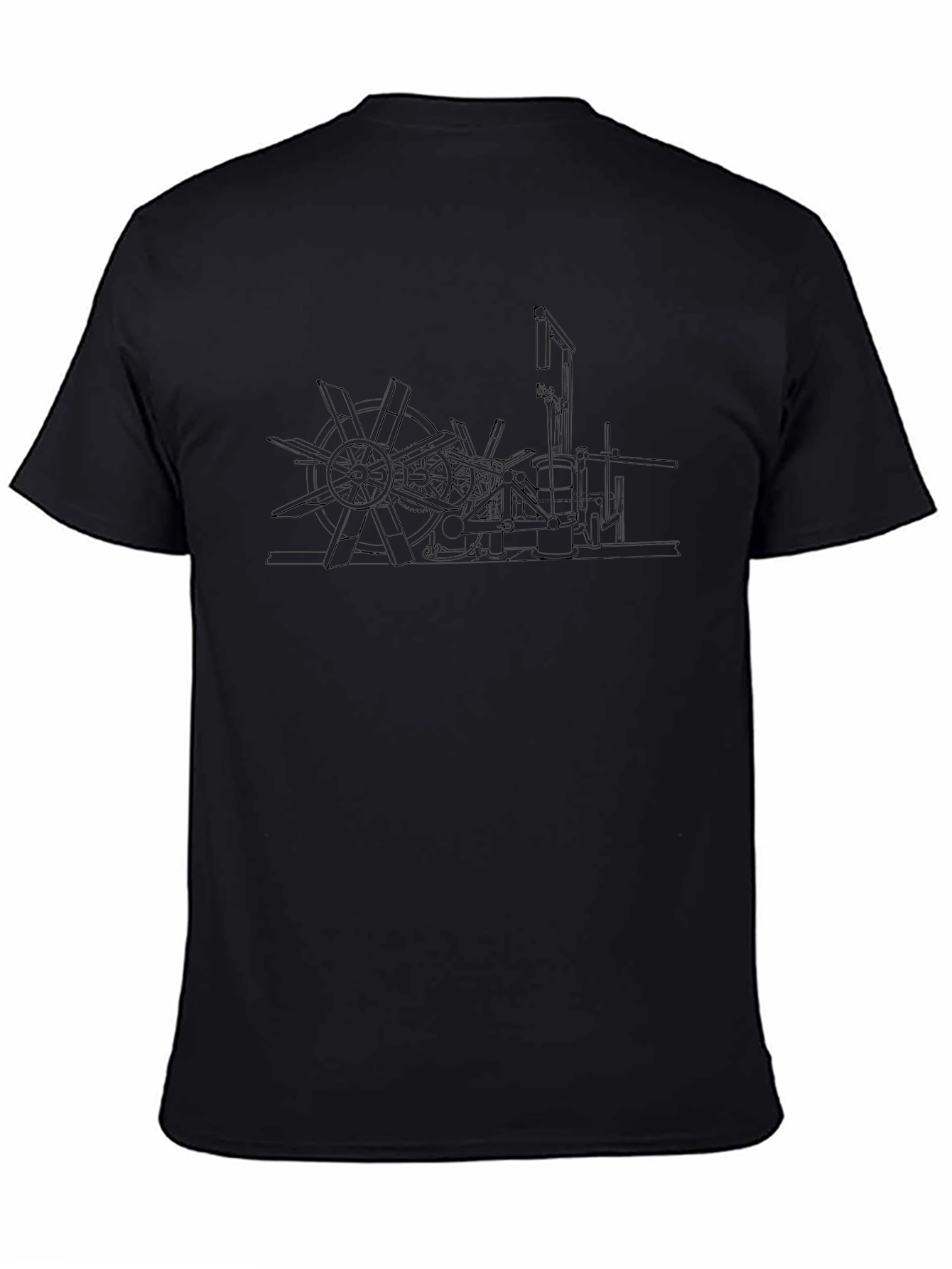 Steampunk Water Wheel Graphic Tee - Black Cotton