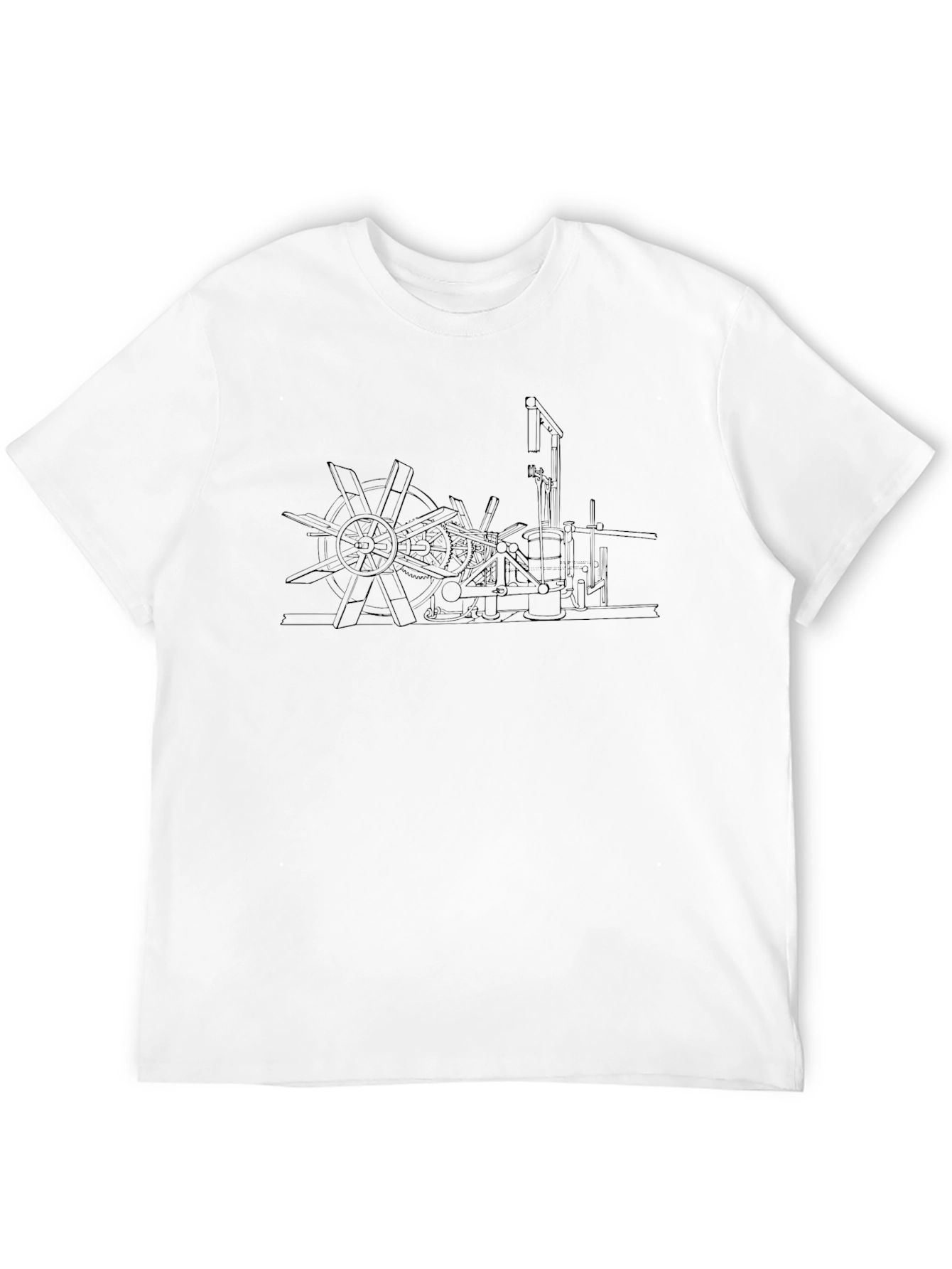 Steampunk Water Wheel Graphic Tee - Black Cotton