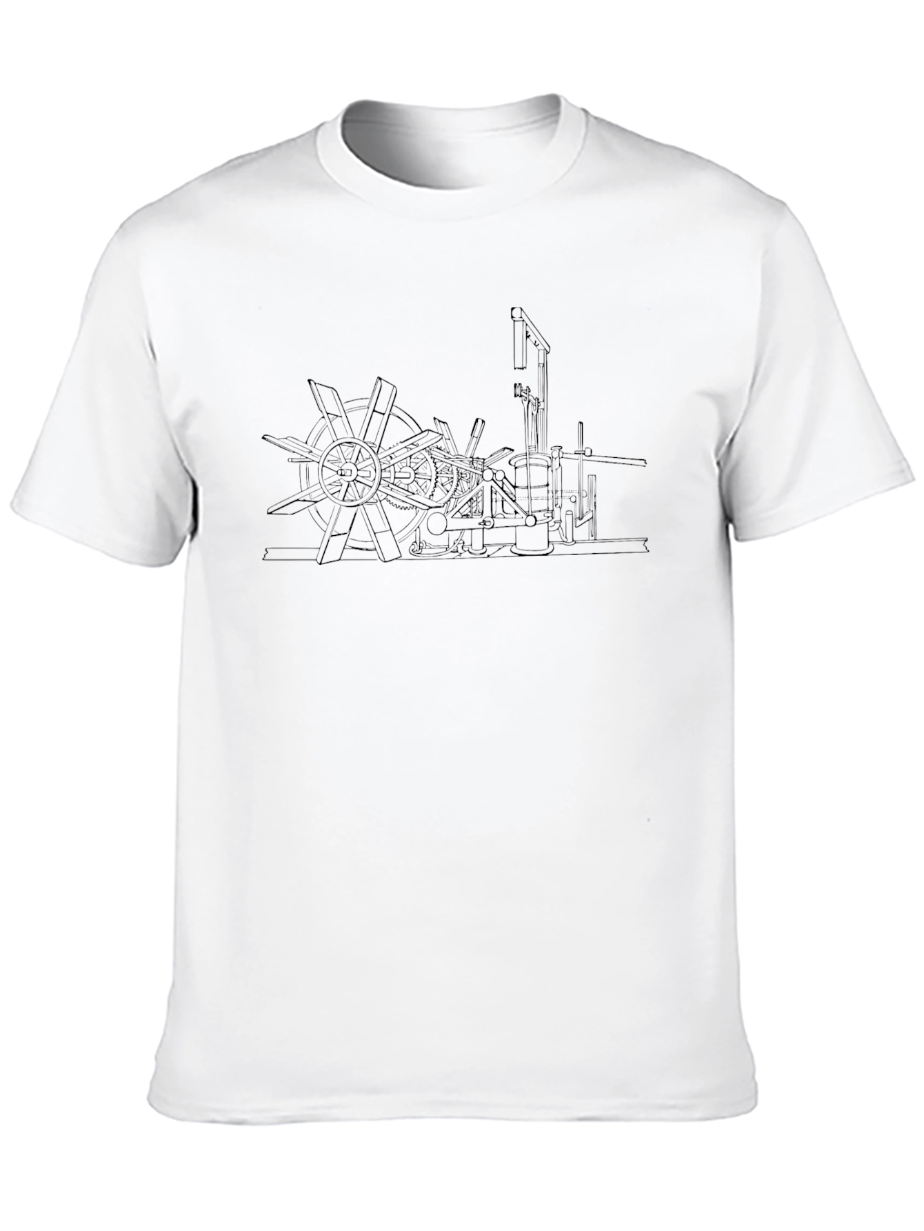 Steampunk Water Wheel Graphic Tee - Black Cotton