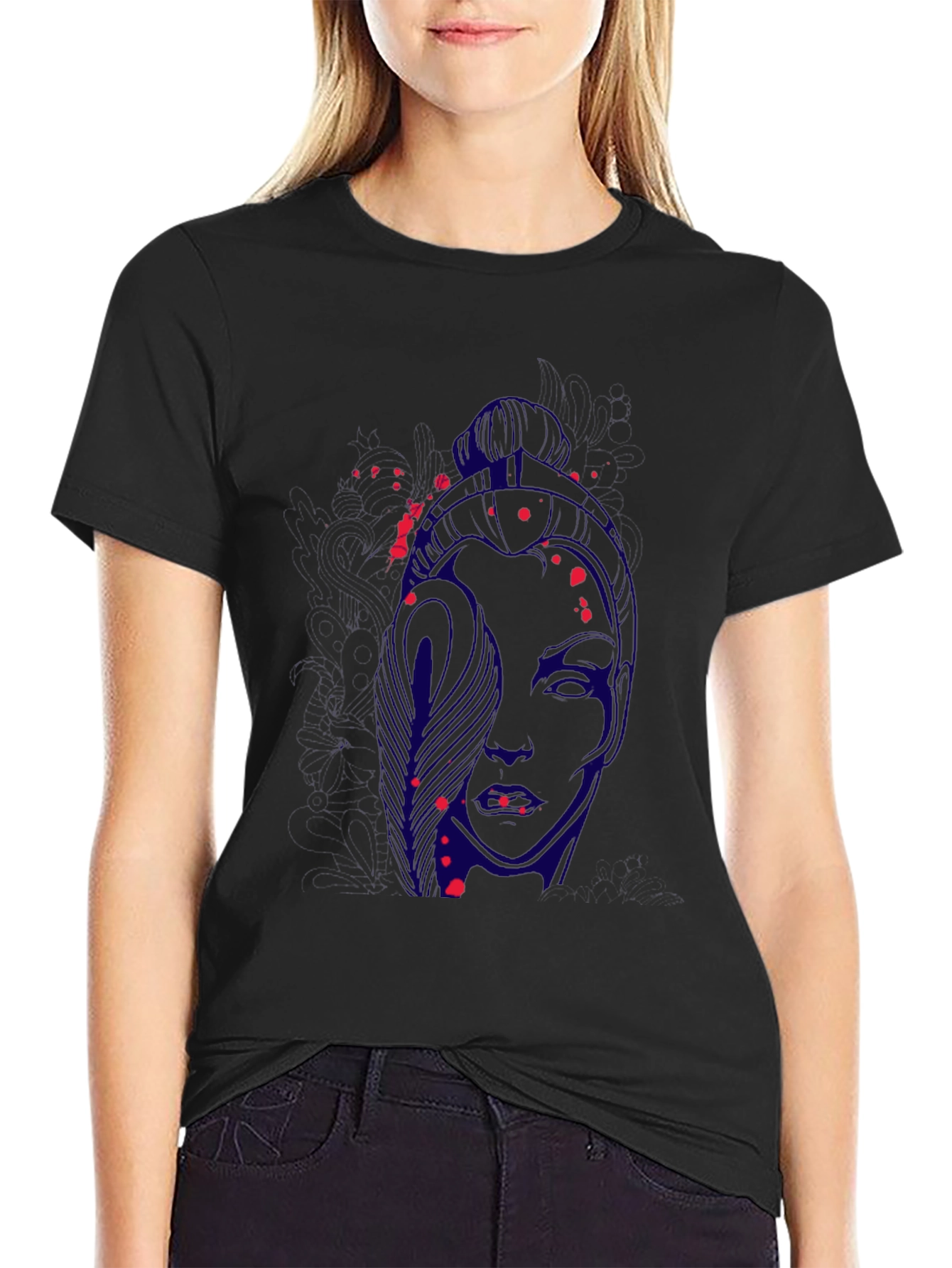 Abstract Face Graphic Black T-Shirt